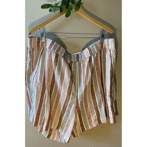 COPY - SONOMA Ultra Waistband Striped Shorts 1X Linen Blend Mid Rise Pockets NW…